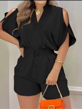Adorable, NWOTs, SHEIN Black Elastic Waist Short Romper